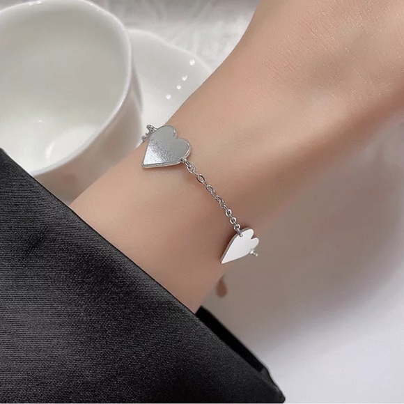 NEW HEART 925 STERLING SILVER CHAIN BRACELET, NICE BRACELET, CUTE BRACELET - Picture 2 of 6